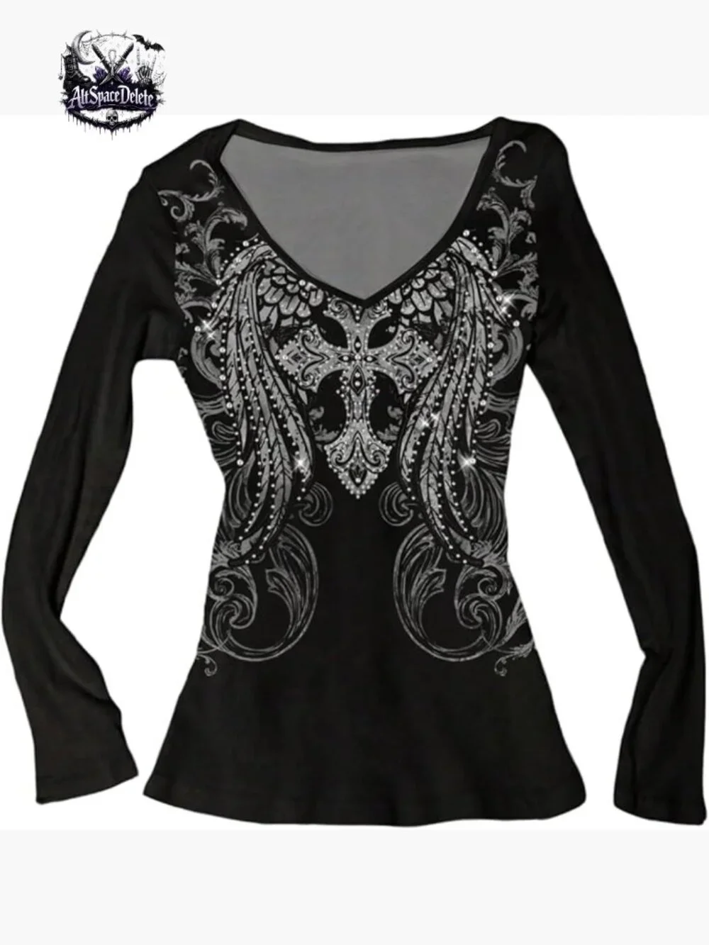 Long Sleeve V-Neck Graphic Tee Y2K Streetwear Fall Outfit